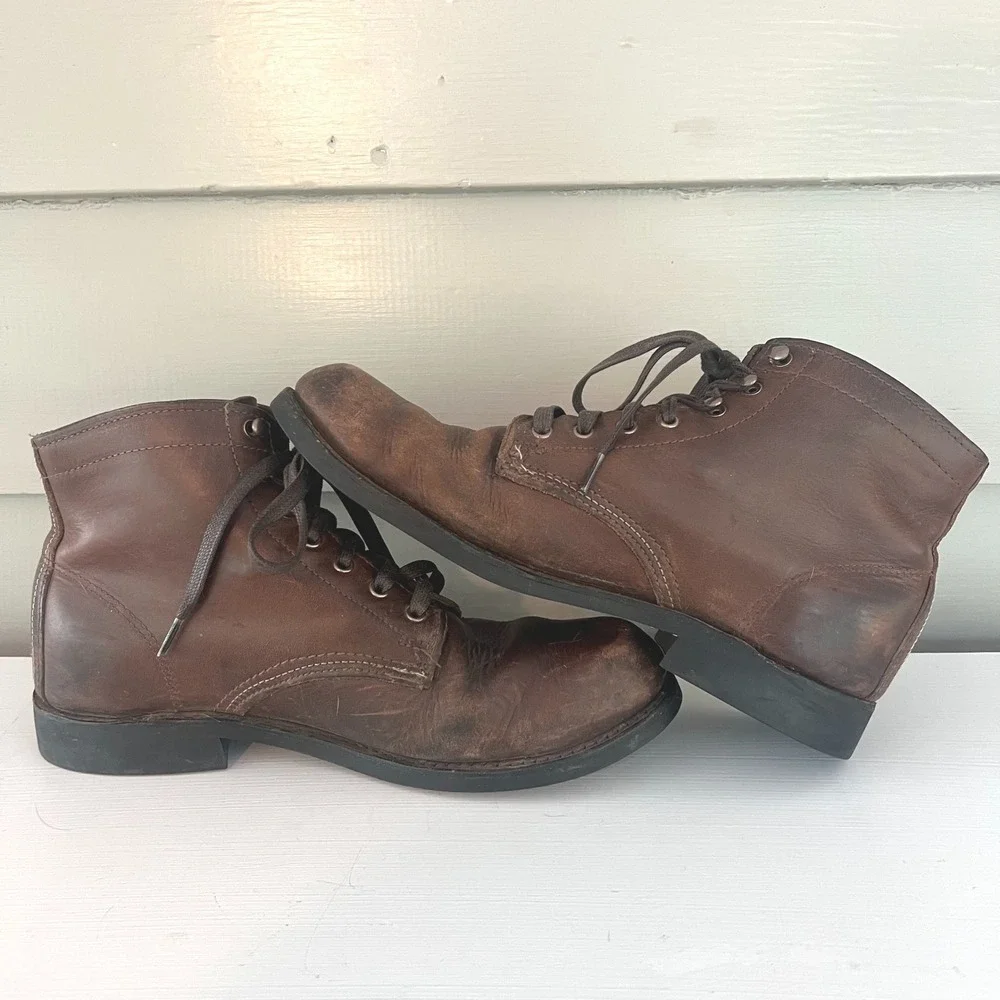 Wolverine 1000 Mile Plain Toe Boots Brown Men 10.5‎ D Leather Vibram Lace Up